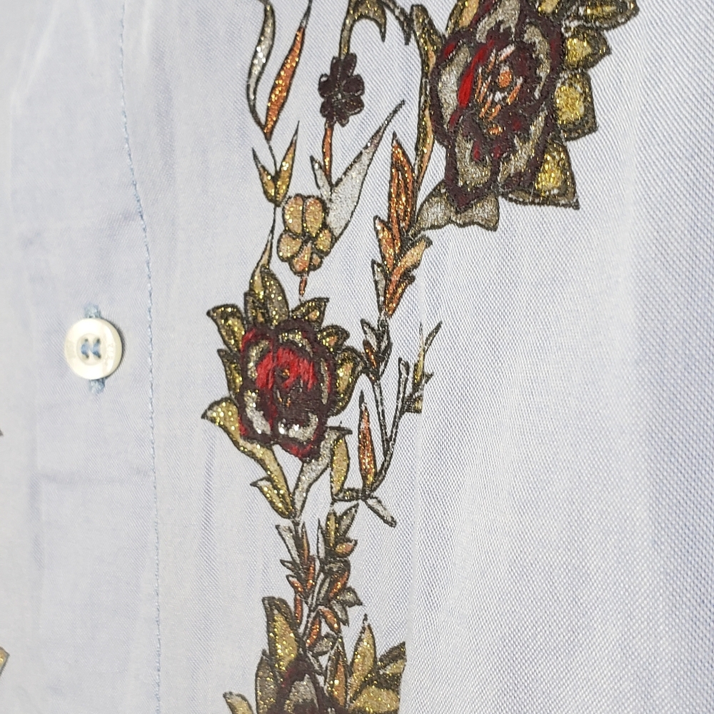 Just Cavalli Light Blue Embellishment Cotton Button Up Shirt Size XL - Picture 4 of 13